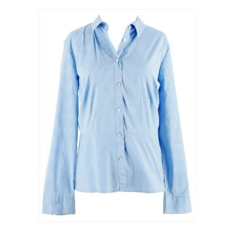 Talbots Sz M? Blue White Stripe Button Up Peplum Cotton Nylon Blend Top