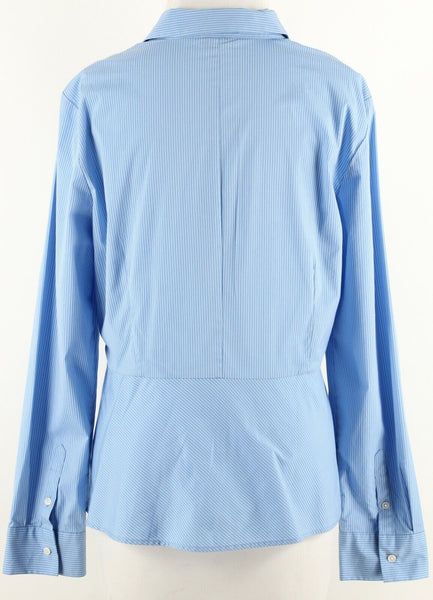 Talbots Sz M? Blue White Stripe Button Up Peplum Cotton Nylon Blend Top