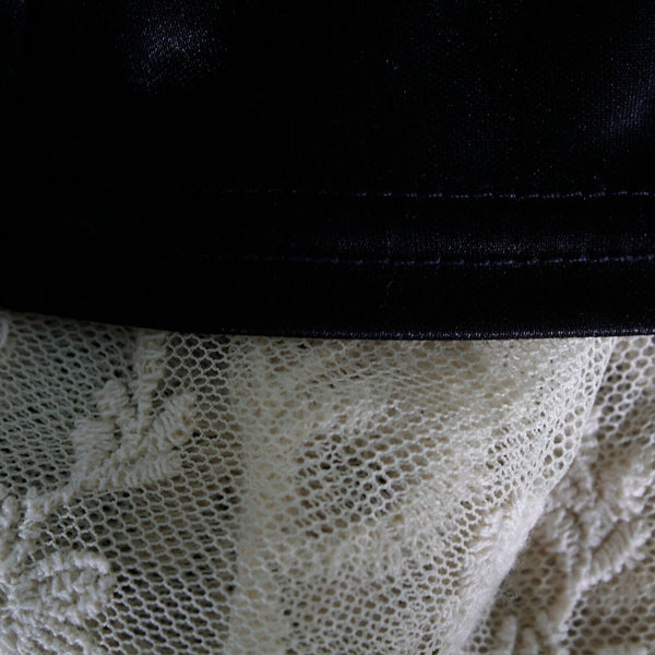 Rancho Estancia Sz L Black Beige Lined Laceover Double Ruffle Nylon Blend Dress