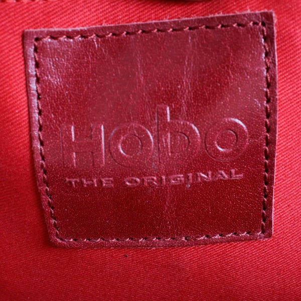 Hobo Sz 13 x 16 Black Textured Leather Red Fabric Lined Shoulder Tote Purse