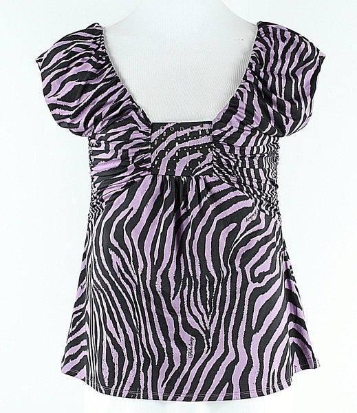 Fabulosity NEW Sz XXL Purple Black Rhinestones Studs Polyester Spandex Top