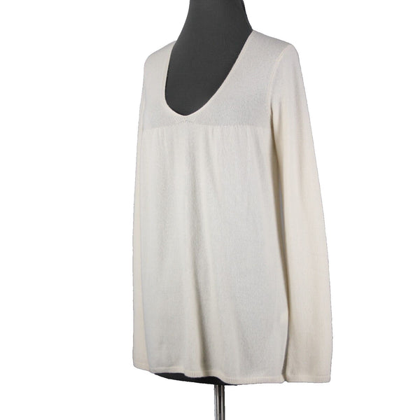 Vince Sz M Ivory Cream Pleated Round Neck Long Sleeve 100% Cashmere Sweater