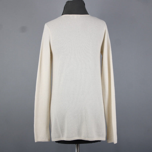 Vince Sz M Ivory Cream Pleated Round Neck Long Sleeve 100% Cashmere Sweater
