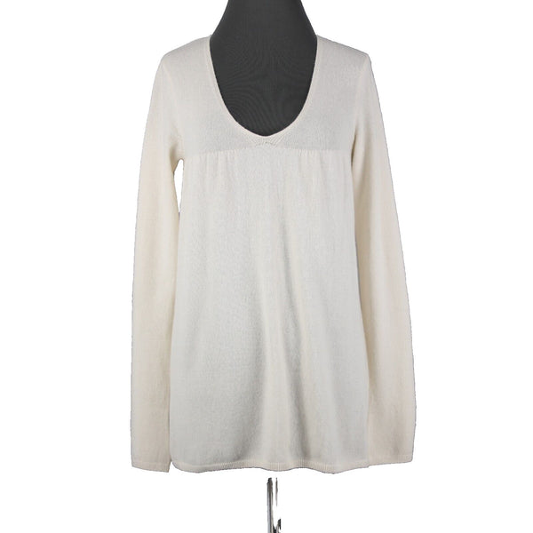 Vince Sz M Ivory Cream Pleated Round Neck Long Sleeve 100% Cashmere Sweater