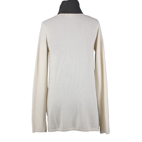 Vince Sz M Ivory Cream Pleated Round Neck Long Sleeve 100% Cashmere Sweater