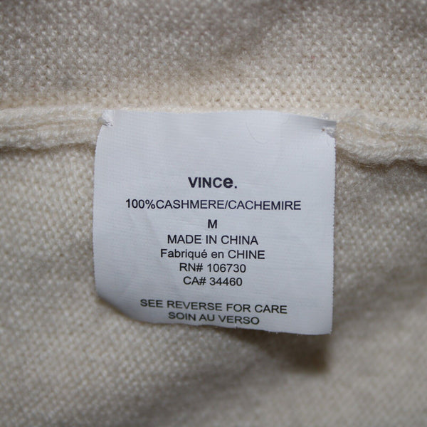 Vince Sz M Ivory Cream Pleated Round Neck Long Sleeve 100% Cashmere Sweater