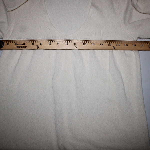 Vince Sz M Ivory Cream Pleated Round Neck Long Sleeve 100% Cashmere Sweater