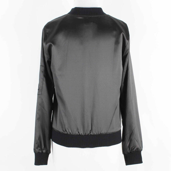 Love Tree Sz S Black Satin Silver Zip Studs Knit Band Polyester Blnd Jacket