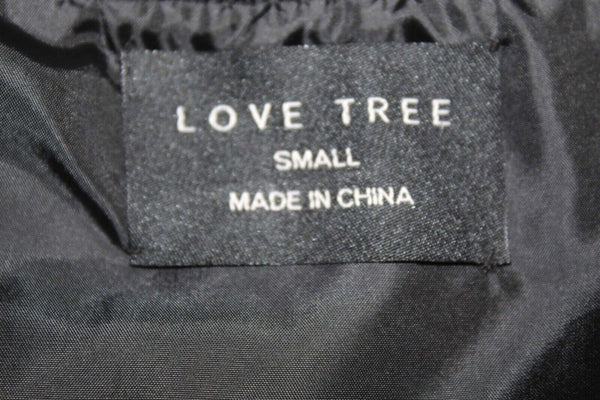 Love Tree Sz S Black Satin Silver Zip Studs Knit Band Polyester Blnd Jacket