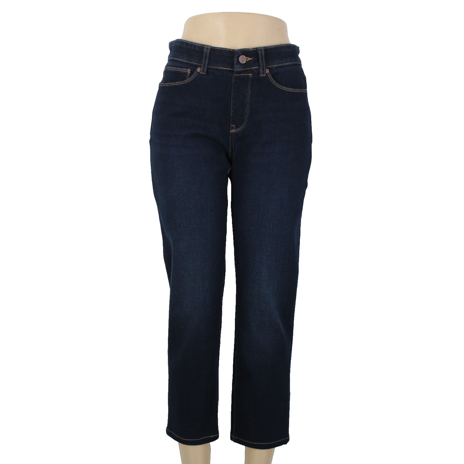 Soft Surroundings Sz S P x 25 Dark Blue Denim Pockets Straight Cotton Capri Jean