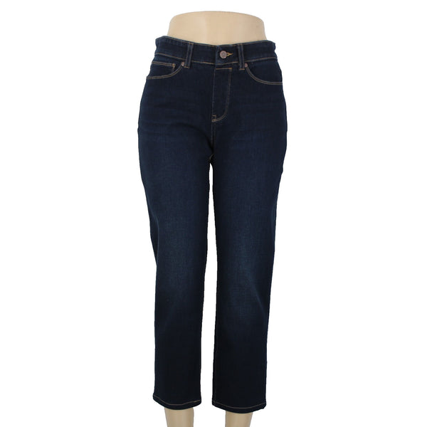Soft Surroundings Sz S P x 25 Dark Blue Denim Pockets Straight Cotton Capri Jean