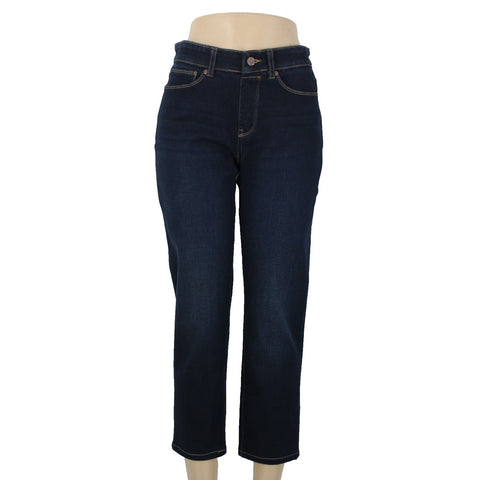 Soft Surroundings Sz S P x 25 Dark Blue Denim Pockets Straight Cotton Capri Jean