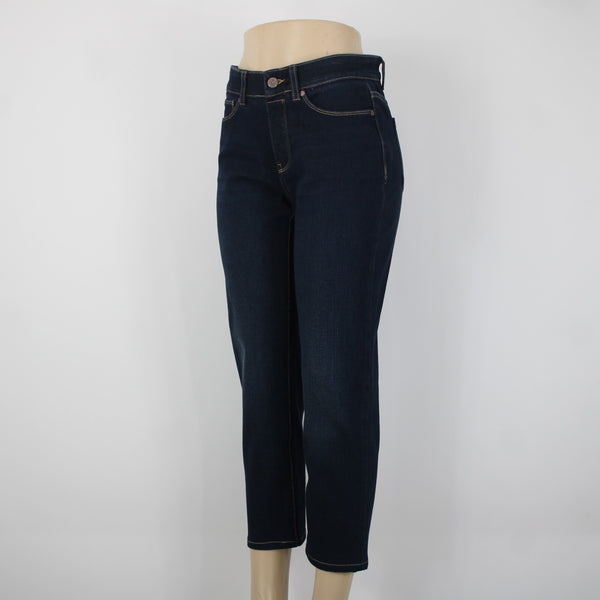 Soft Surroundings Sz S P x 25 Dark Blue Denim Pockets Straight Cotton Capri Jean
