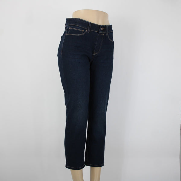 Soft Surroundings Sz S P x 25 Dark Blue Denim Pockets Straight Cotton Capri Jean
