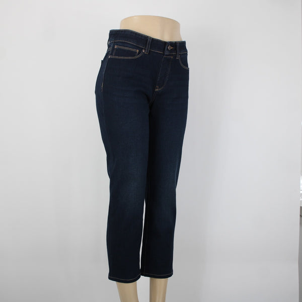 Soft Surroundings Sz S P x 25 Dark Blue Denim Pockets Straight Cotton Capri Jean
