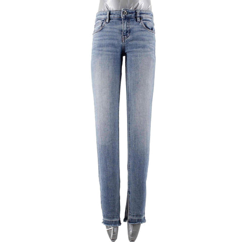Free People Sz 25 x 29 Blue Distressed Denim Ankle Slit Cotton Blend Skinny Jean