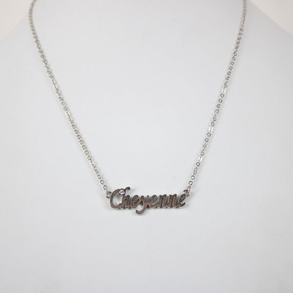 CHEYENNE NEW Name Silvertone Rhinestone 14.5"w 4.5" Multi Ring Extender Necklace