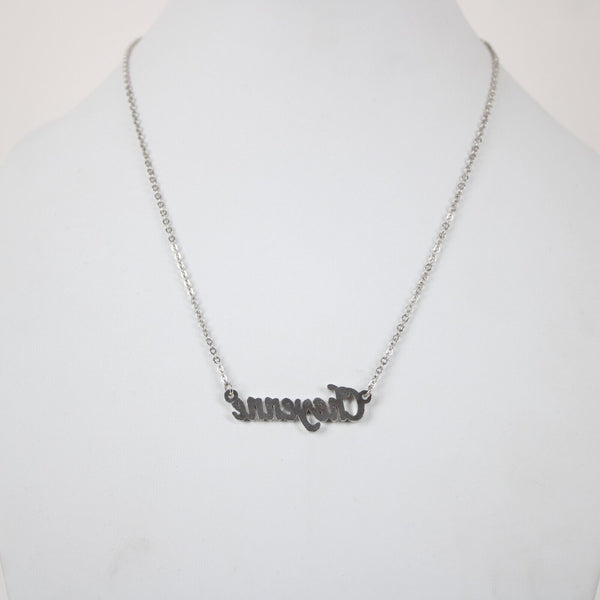 CHEYENNE NEW Name Silvertone Rhinestone 14.5"w 4.5" Multi Ring Extender Necklace