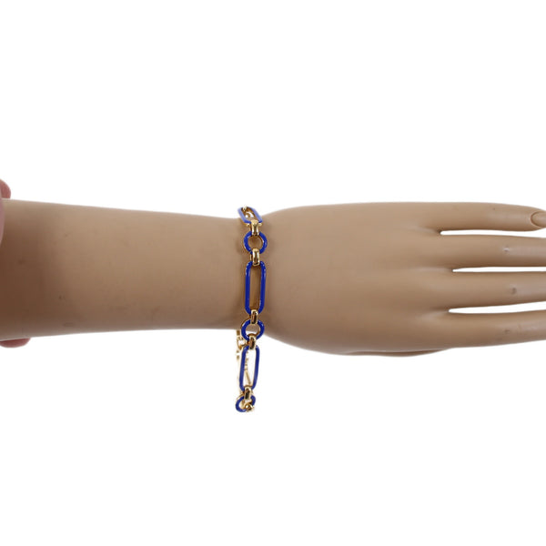 J Crew Bracelet Goldtone Blue Enamel Chain Link 7" Ext 1" Bracelet
