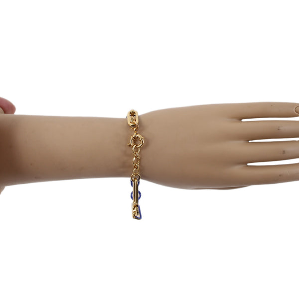 J Crew Bracelet Goldtone Blue Enamel Chain Link 7" Ext 1" Bracelet