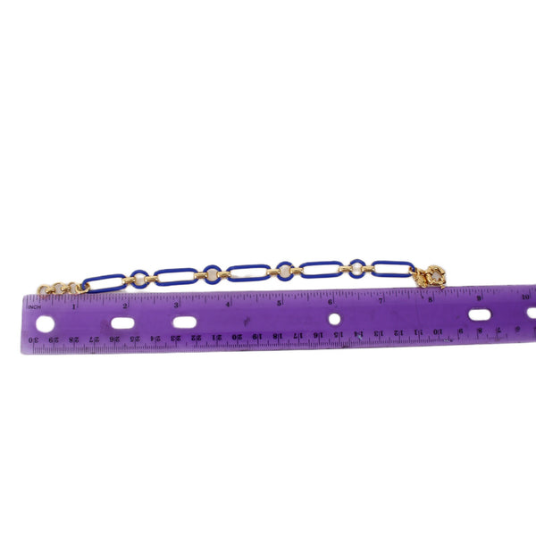 J Crew Bracelet Goldtone Blue Enamel Chain Link 7" Ext 1" Bracelet