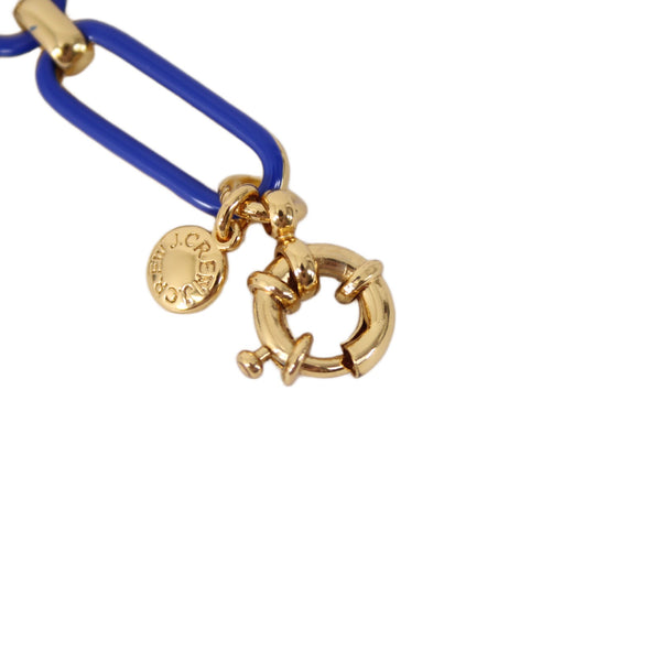 J Crew Bracelet Goldtone Blue Enamel Chain Link 7" Ext 1" Bracelet