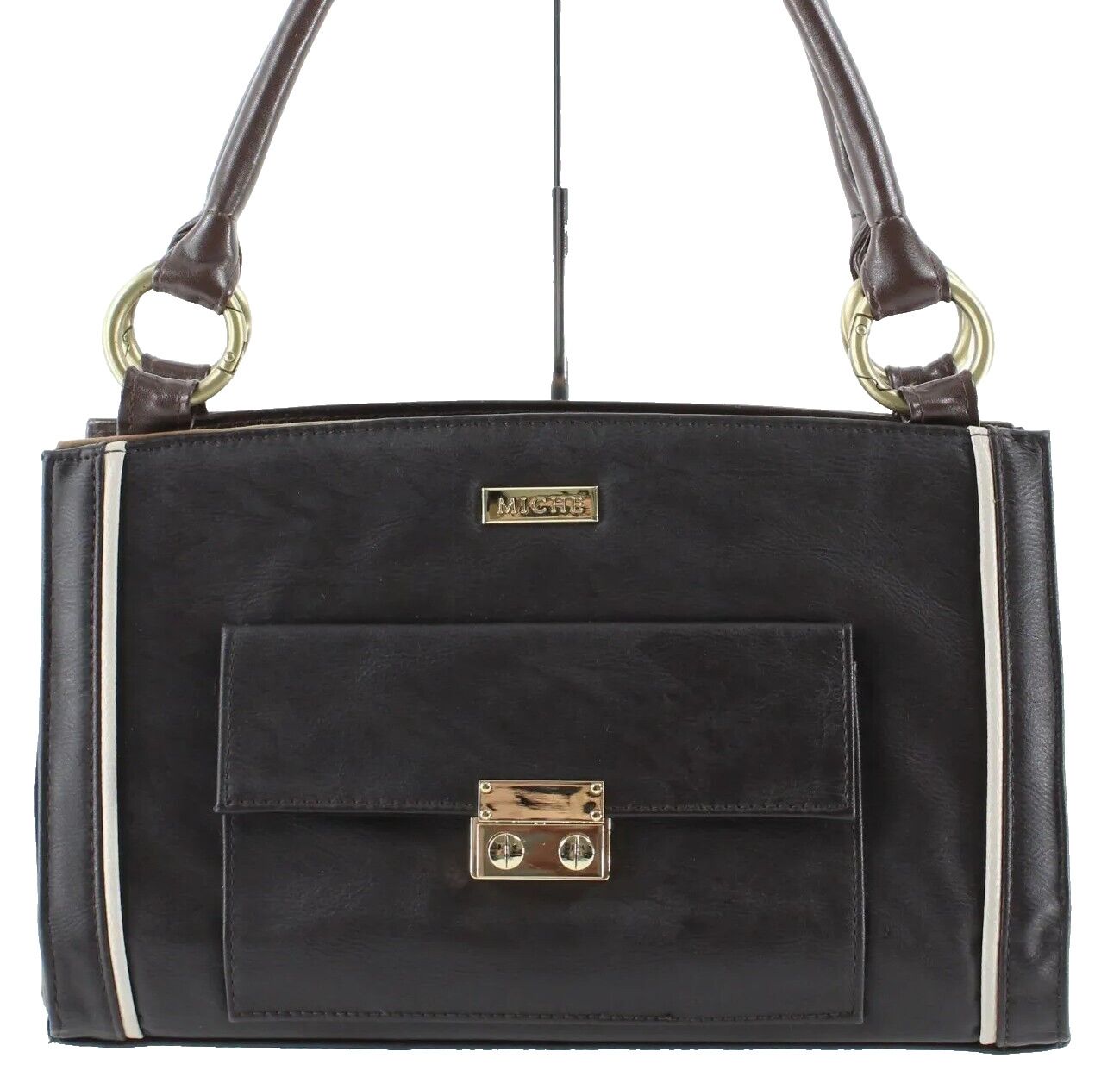 Miche 11.5" x 6" x 6" Brown Tan Vegan Gold Accent Dominique Purse Cover