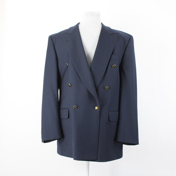 Baumler Avantgarde Sz 46 Long Navy Blue Double Breasted 100% Virgin Wool Blazer