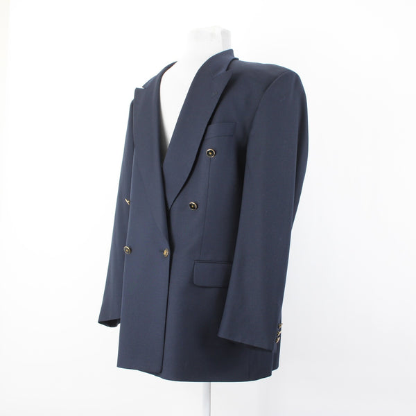 Baumler Avantgarde Sz 46 Long Navy Blue Double Breasted 100% Virgin Wool Blazer