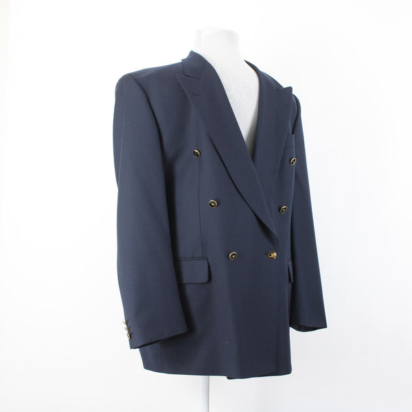 Baumler Avantgarde Sz 46 Long Navy Blue Double Breasted 100% Virgin Wool Blazer