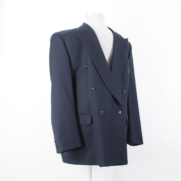 Baumler Avantgarde Sz 46 Long Navy Blue Double Breasted 100% Virgin Wool Blazer