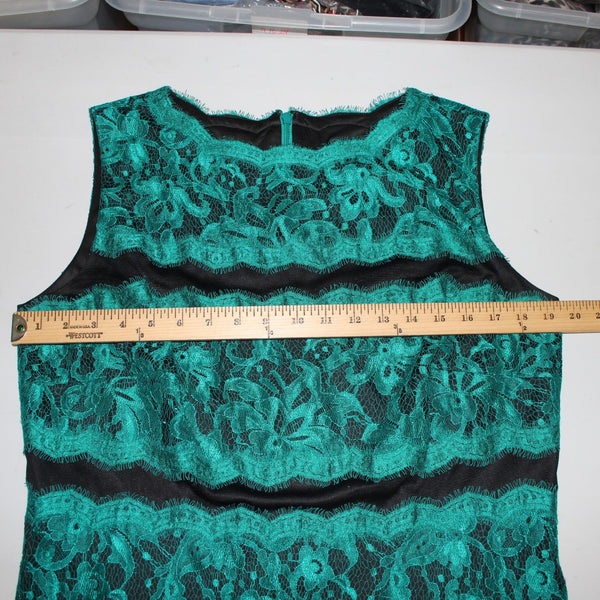 Tadashi Shoji Dress Sz 16 Aqua Blue Black Lace Fit Flare 100% Nylon Poly Dress