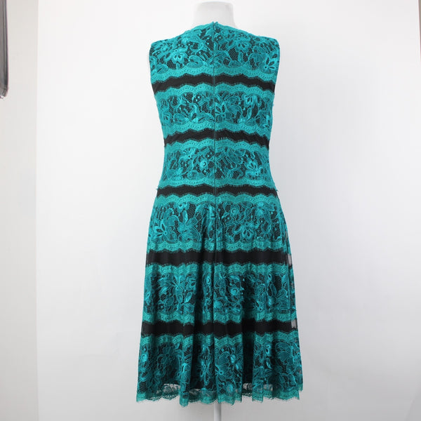 Tadashi Shoji Dress Sz 16 Aqua Blue Black Lace Fit Flare 100% Nylon Poly Dress
