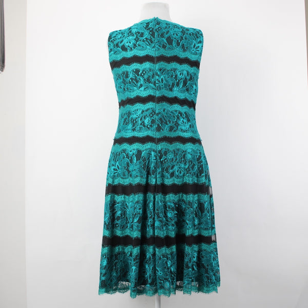 Tadashi Shoji Dress Sz 16 Aqua Blue Black Lace Fit Flare 100% Nylon Poly Dress