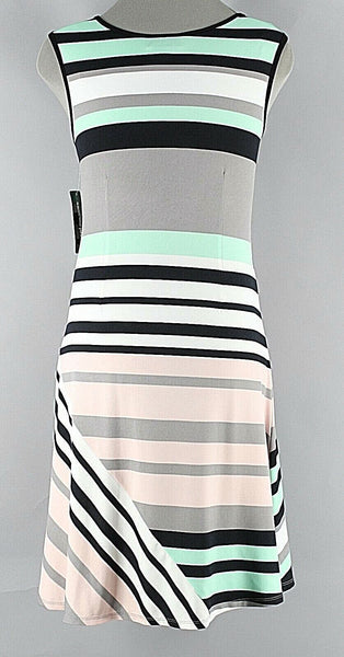 Sam and Jess NEW Sz S Black Gray Multi Stripes Polyester Spandex Shift Dress