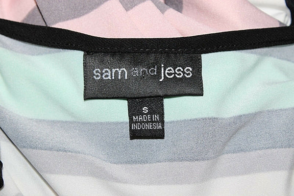 Sam and Jess NEW Sz S Black Gray Multi Stripes Polyester Spandex Shift Dress