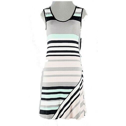 Sam and Jess NEW Sz S Black Gray Multi Stripes Polyester Spandex Shift Dress