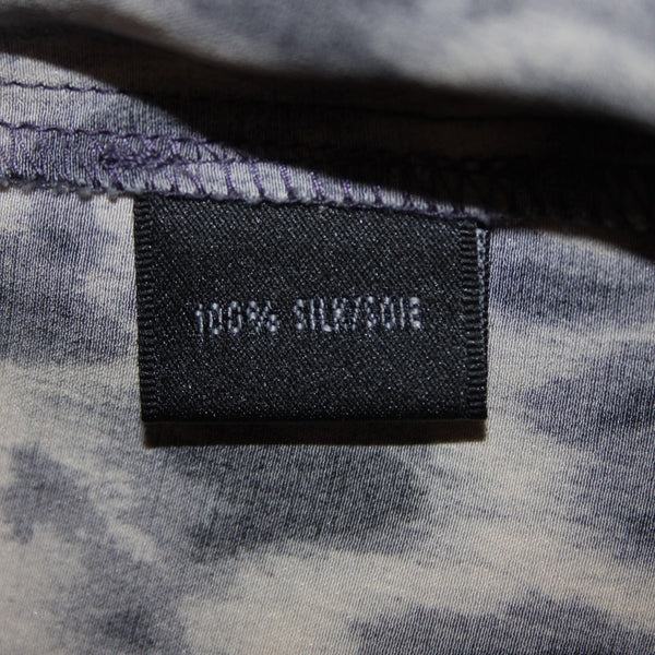 Lafayette 148 Top Sz 10 Purple Gray Animal Print Collared Buttons 100% Silk Top