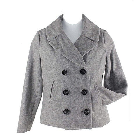 Merona Sz L Gray Double Breasted Poly Wool Acrylic Lined Jacket