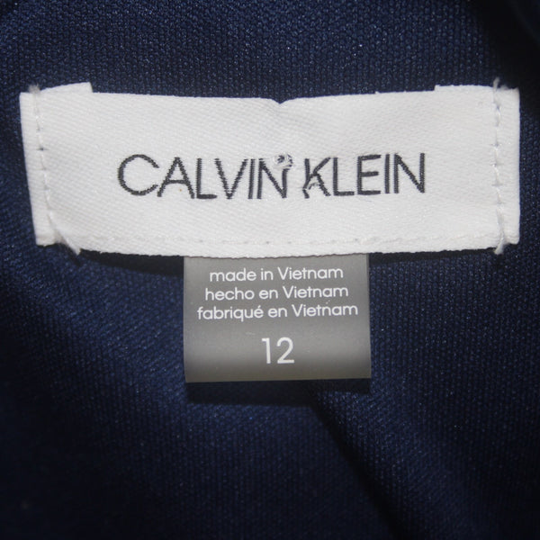 Calvin Klein Dress NEW Sz 12 Navy Blue Pink Floral Lined V Neck 100% Polyester