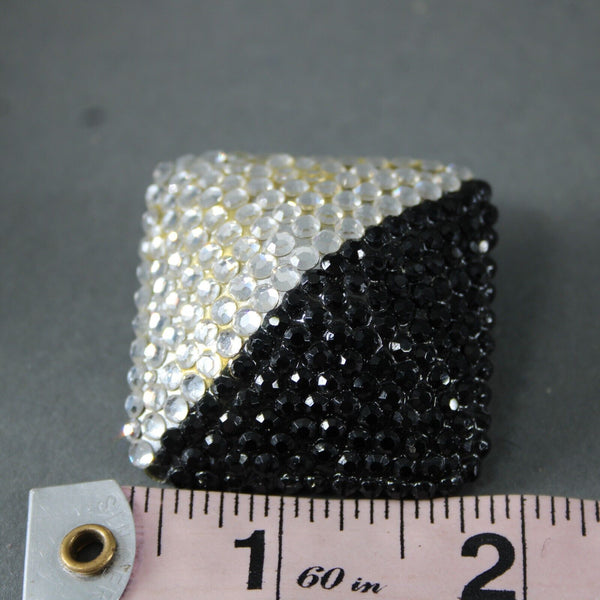 Caroline Williams Black Silver Rhinestones Square 1.5" Clip On Earrings