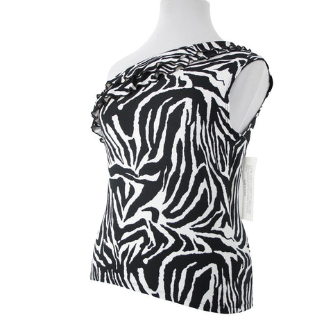 Amanda NEW $38 Sz 1X Black White Animal Print One Shoulder Polyester Spandex Top
