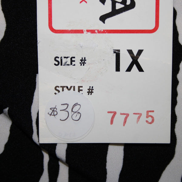 Amanda NEW $38 Sz 1X Black White Animal Print One Shoulder Polyester Spandex Top