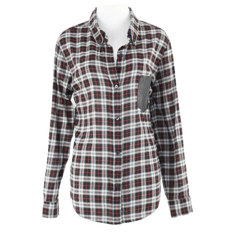 Fifteen Twenty Sz L Black Red Plaid Button Down Cotton Blend Lambskin Shirt