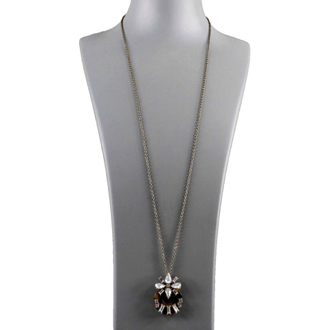 Ann Taylor Sz 32 in Goldtone Chain Rhinestone Tortoise Pendant Necklace