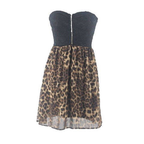 Stella Laguna Beach Sz S Black Brown Animal Print Nylon Bld Strapless Dress