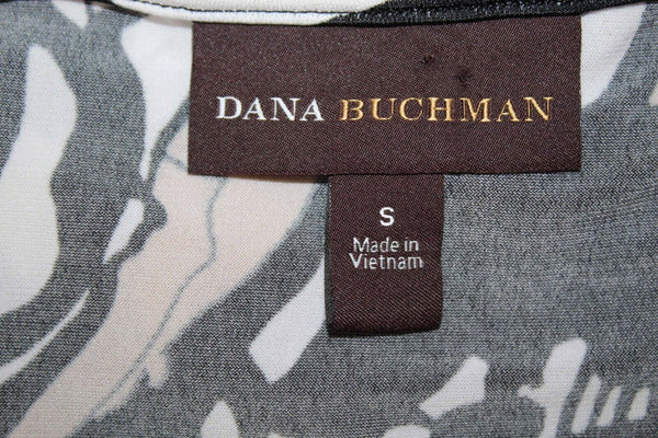 Dana Buchman Sz S Black White Tan Cowl Adjustable Side Ruch Poly Blend Top