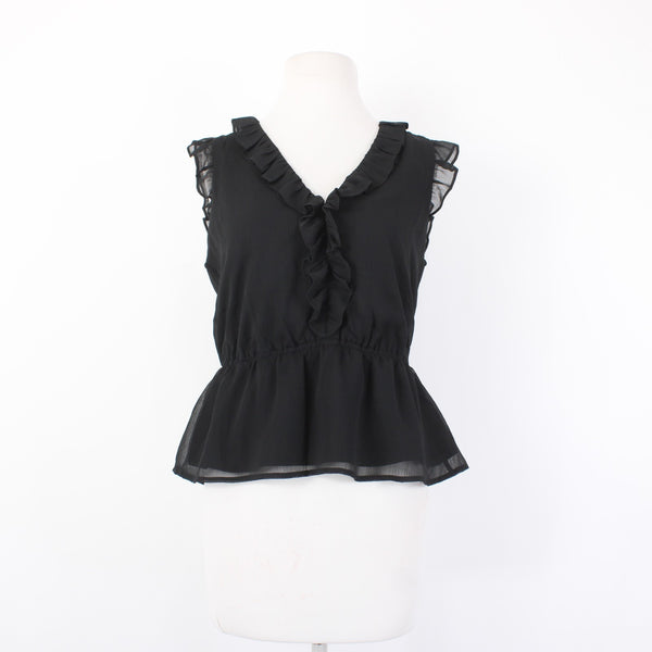 Banana Republic Top NEW $50 Sz S Petite Black Ruffled Lined Crop 100% Poly Top