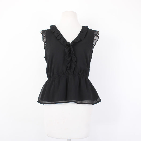 Banana Republic Top NEW $50 Sz S Petite Black Ruffled Lined Crop 100% Poly Top