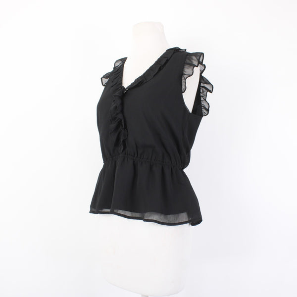 Banana Republic Top NEW $50 Sz S Petite Black Ruffled Lined Crop 100% Poly Top